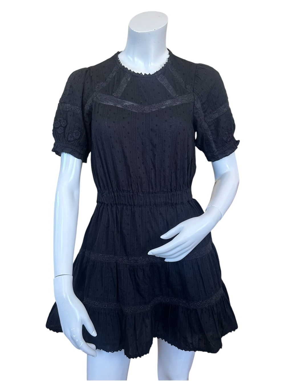 Zara Black Fit & Flare Cap Short Sleeve Cotton Swiss Dot Mini Dress Size XS